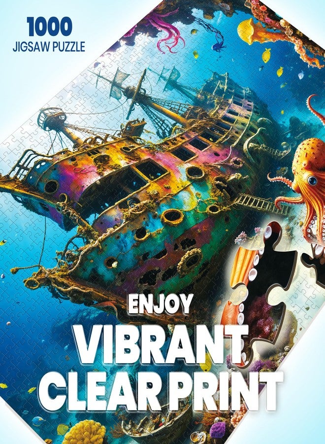lamplig Puzzles for Adults 1000 Pieces - Octopus Pirate Ship Ocean Sea - 1000 Piece Puzzle for Adults with Letters on Back - Jigsaw Puzzles 1000 Pieces for Fun Game Nights - 27.6"X20.5", 1:1 Poster - Image 2